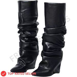 Brand New Yishaweiqi Boots Black Knee-High Slouchy